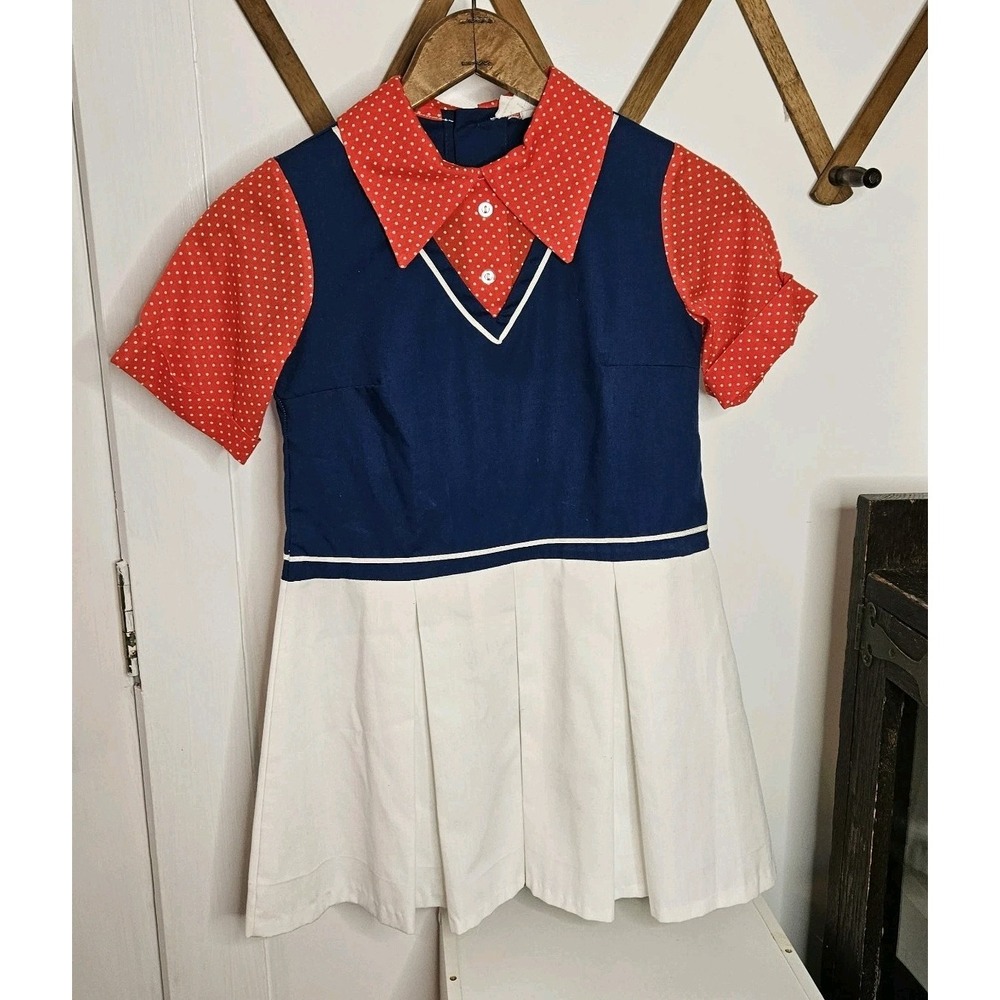 Vintage Cinderella Stop The Press Girls Size 7 Red White Blue Tennis‎ Dress 70's